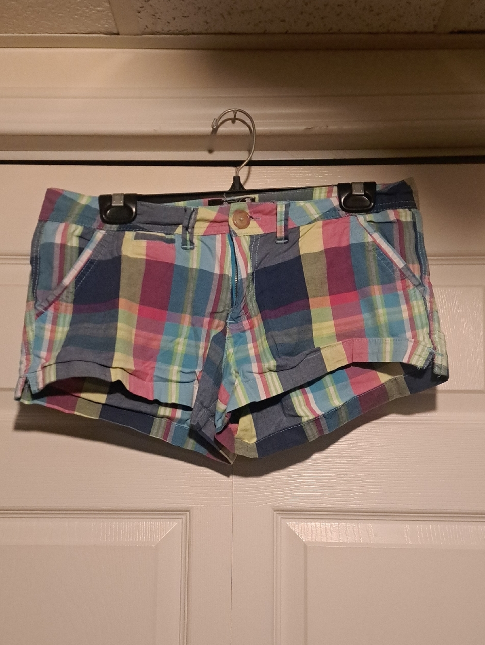 Burnside -Multicolor Plaid Cotton Jean Shorts - Blue, Pink, Yellow Size 9